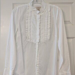 J. Crew Button Down Top White Ruffles Long Sleeves Size 0 Cotton